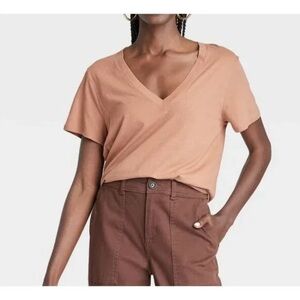 a new day V-Neck Brown Short Sleeve Top